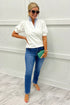Striped Frilled Collar Short Sleeve Cotton Blend Blouse