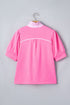 Striped Frilled Collar Short Sleeve Cotton Blend Blouse