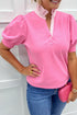 Striped Frilled Collar Short Sleeve Cotton Blend Blouse