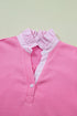 Striped Frilled Collar Short Sleeve Cotton Blend Blouse