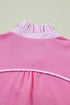 Striped Frilled Collar Short Sleeve Cotton Blend Blouse