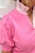Striped Frilled Collar Short Sleeve Cotton Blend Blouse