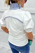 Striped Frilled Collar Short Sleeve Cotton Blend Blouse