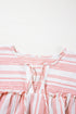 Striped Frilled Detail Tassel Tie Short Sleeve Blouse