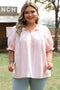 Striped Frilled Detail Tassel Tie Short Sleeve Blouse
