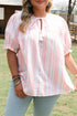 Striped Frilled Detail Tassel Tie Short Sleeve Blouse