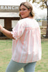 Striped Frilled Detail Tassel Tie Short Sleeve Blouse