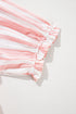 Striped Frilled Detail Tassel Tie Short Sleeve Blouse