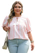 Striped Frilled Detail Tassel Tie Short Sleeve Blouse