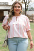 Striped Frilled Detail Tassel Tie Short Sleeve Blouse