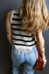 Striped Fringe Hem Scoop Neck Knit Tank Top