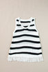 Striped Fringe Hem Scoop Neck Knit Tank Top