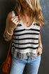 Striped Fringe Hem Scoop Neck Knit Tank Top