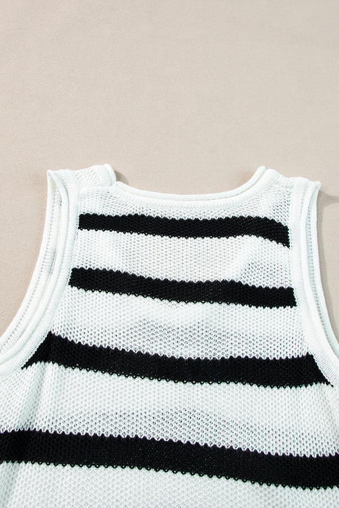 Striped Fringe Hem Scoop Neck Knit Tank Top