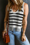 Striped Fringe Hem Scoop Neck Knit Tank Top