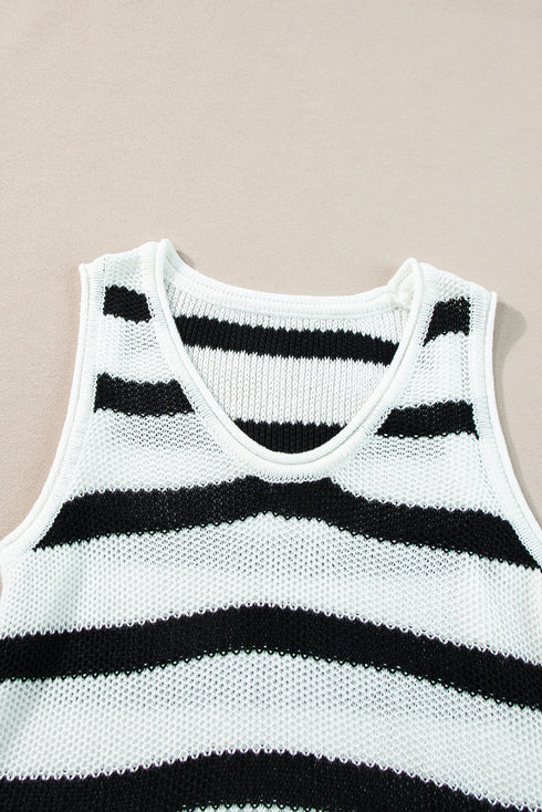 Striped Fringe Hem Scoop Neck Knit Tank Top