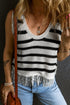 Striped Fringe Hem Scoop Neck Knit Tank Top