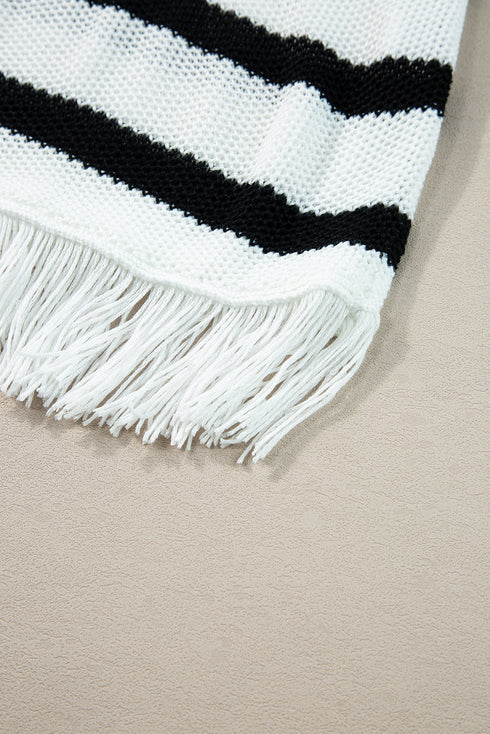 Striped Fringe Hem Scoop Neck Knit Tank Top