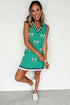 Striped Glitter Baseball Patch V Neck Tank Graphic Dress