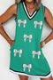 Striped Glitter Baseball Patch V Neck Tank Graphic Dress