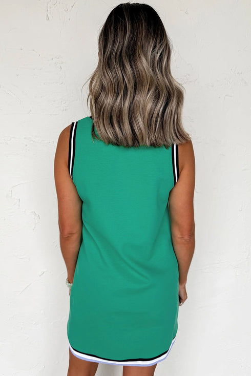 Striped Glitter Baseball Patch V Neck Tank Graphic Dress