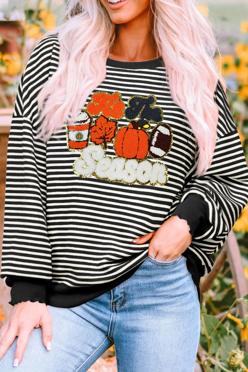 Striped Graphic Print Crew Neck Pullover Sweatshirt