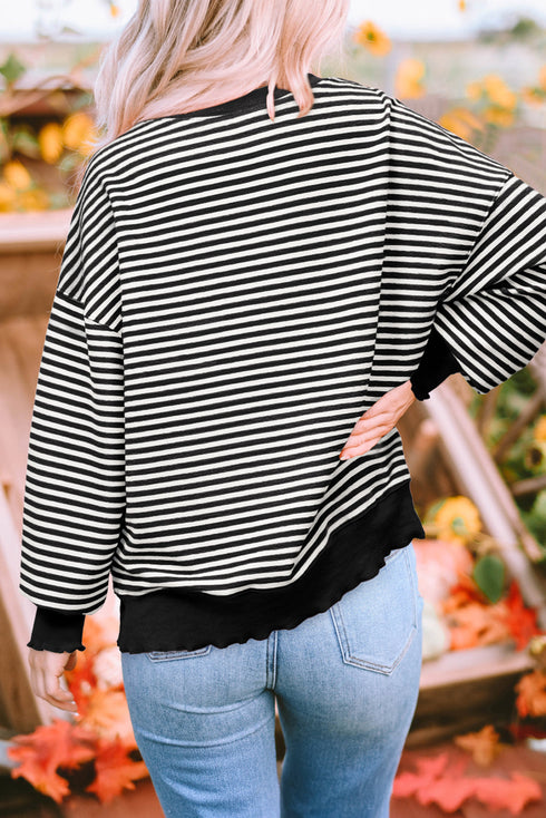 Striped Graphic Print Crew Neck Pullover Sweatshirt