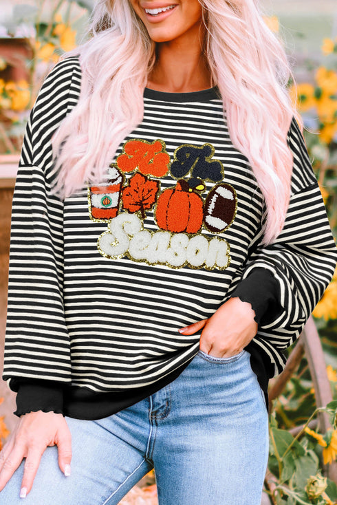 Striped Graphic Print Crew Neck Pullover Sweatshirt