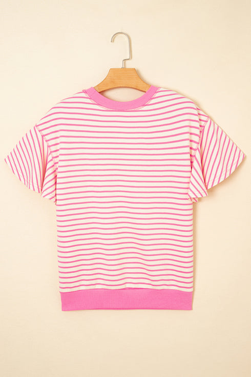 Striped Guitar Patch Ruffle Sleeve Relaxed Fit Music Blouse