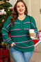 Striped Half Button Drop Shoulder Pullover Sweater