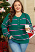 Striped Half Button Drop Shoulder Pullover Sweater