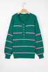 Striped Half Button Drop Shoulder Pullover Sweater