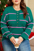 Striped Half Button Drop Shoulder Pullover Sweater