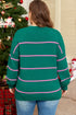 Striped Half Button Drop Shoulder Pullover Sweater