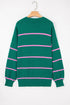 Striped Half Button Drop Shoulder Pullover Sweater