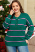 Striped Half Button Drop Shoulder Pullover Sweater