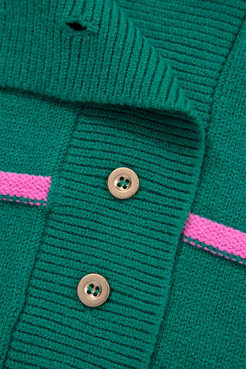 Striped Half Button Drop Shoulder Pullover Sweater