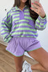 Striped Half Button Long Sleeve Mix Match Short Set