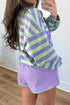Striped Half Button Long Sleeve Mix Match Short Set