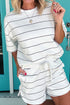 Striped Half Sleeve Tee And Drawstring Short Set
