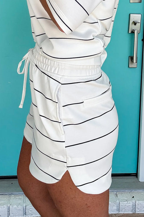 Striped Half Sleeve Tee And Drawstring Short Set