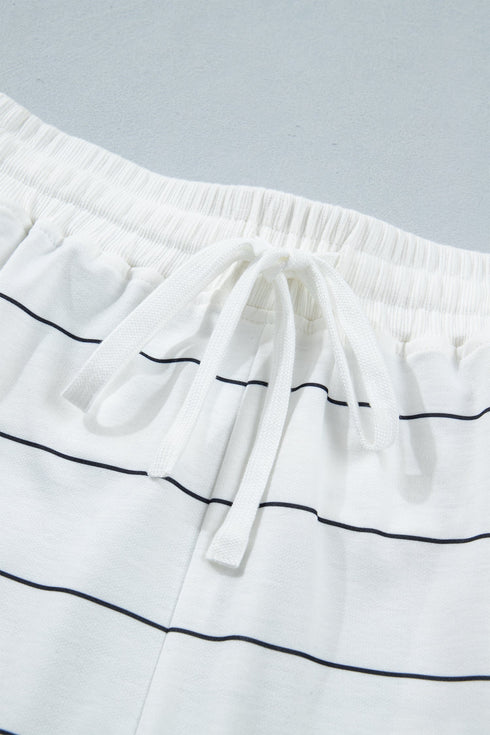 Striped Half Sleeve Tee And Drawstring Short Set