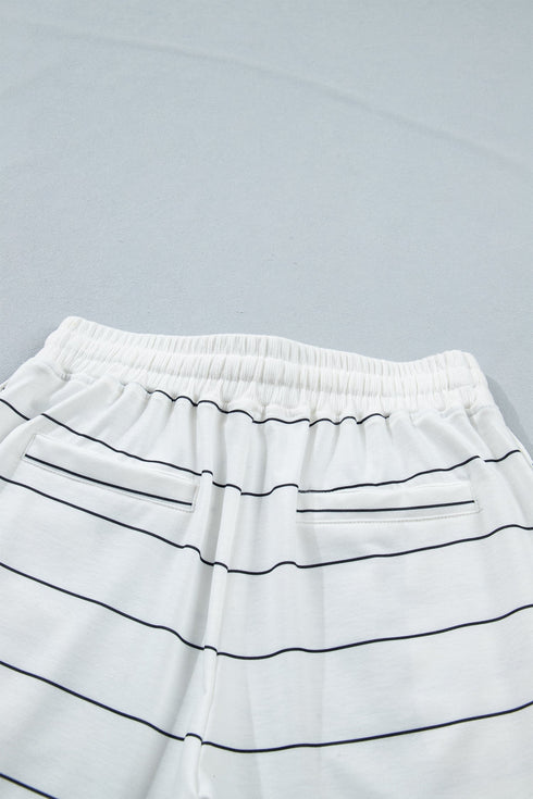 Striped Half Sleeve Tee And Drawstring Short Set