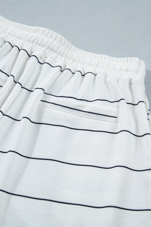 Striped Half Sleeve Tee And Drawstring Short Set
