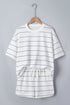 Striped Half Sleeve Tee And Drawstring Short Set