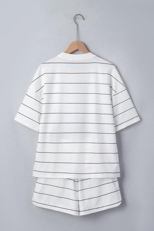 Striped Half Sleeve Tee And Drawstring Short Set