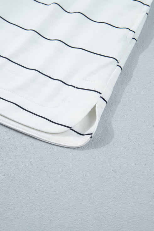 Striped Half Sleeve Tee And Drawstring Short Set