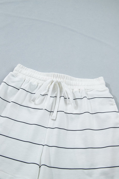 Striped Half Sleeve Tee And Drawstring Short Set