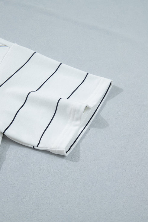 Striped Half Sleeve Tee And Drawstring Short Set