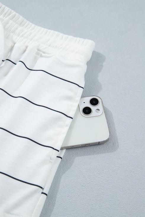 Striped Half Sleeve Tee And Drawstring Short Set